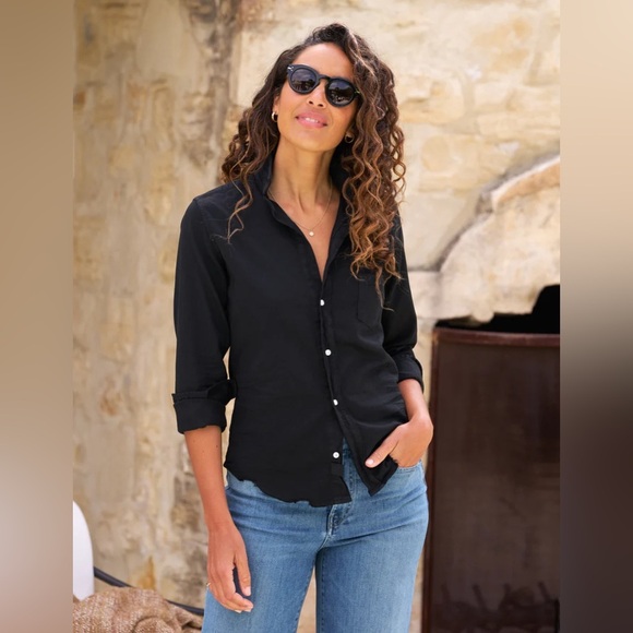 Frank & Eileen Barry Button Front Luxe Jersey Black Shirt in Small - Picture 1 of 5